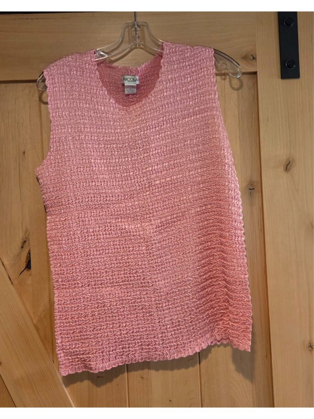Vintage 90s Popcorn Shirt Plus Size 1X Pink Bubble Crinkle Top Textured Tank